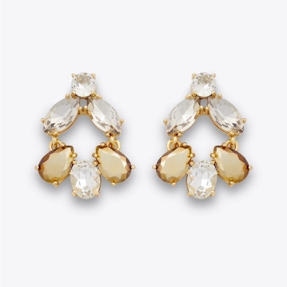 Draper James 12K Shiny Gold Plated Brass and Glass Gemstones Lotus Flower Studs - Picture 1 of 5